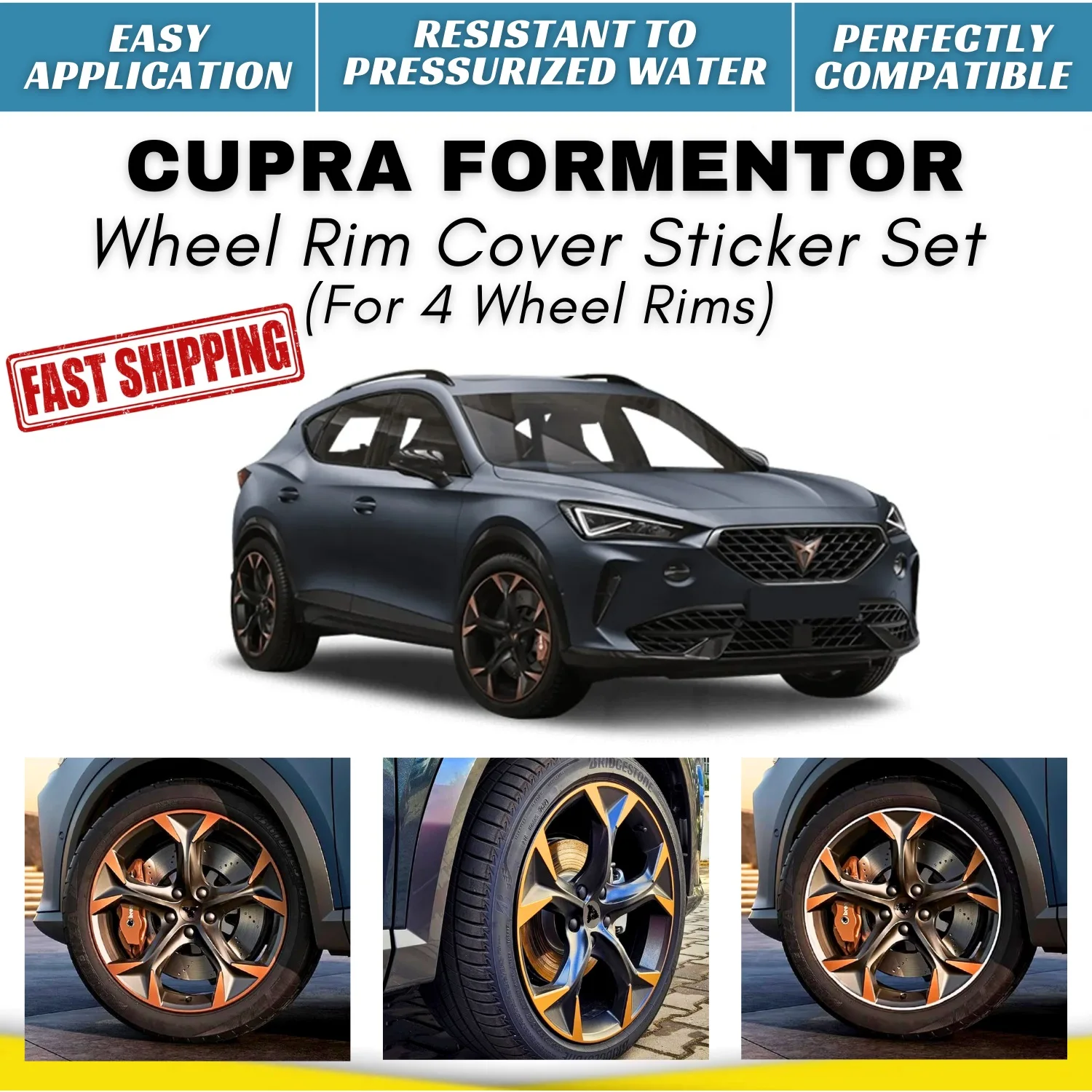 Cupra Formentor Wheel Rim Cover Sticker Set (For 4 Wheel Rims) - High Quality Vinyl, Self-Adhesive Long-Lasting Water-Resistant