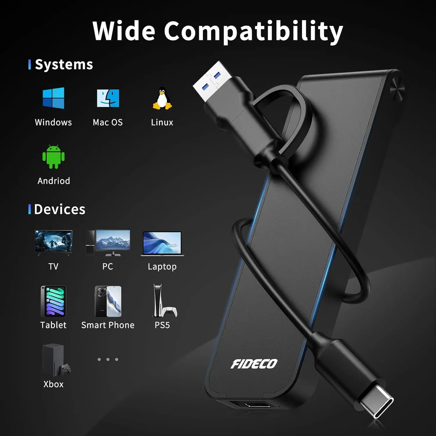 FIDECO Opvouwbare USB 3.1 Type C M.2 NVME SSD-behuizing Externe harde schijf Box 10 Gbps PCIe SSD-behuizing