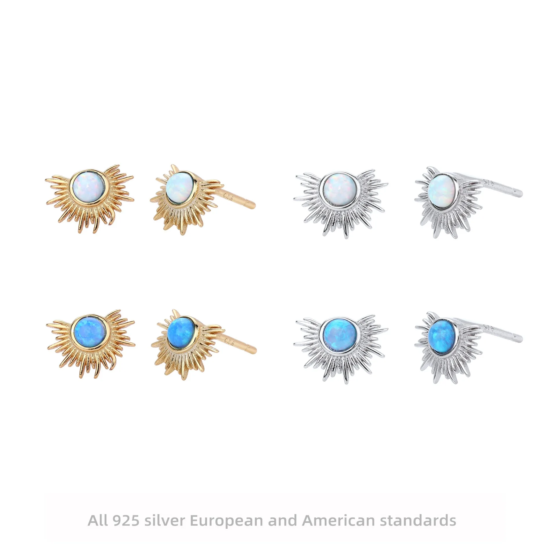 

S925 Sterling Silver French Opal Earrings Irregular Fan Shape Studs Vintage Minimalist Jewelry for Women Elegant Gift