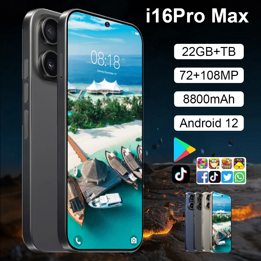 

HOT i16 Pro Max Original NEW 7.2HD Global Edition 2025 Android 12 Smart Dual Card 8000mAh Battery Facial Recognition Function