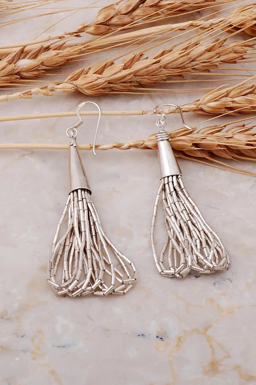 925 Real Genuine Sterling Silver Italian Design Dangle Earrings Long Tassel Rod Drop Earrings Jewelry Gift for Her for Women