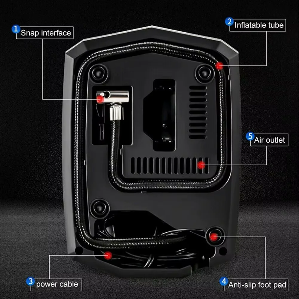 Digitaler Autoreifenfüller mit Display, tragbarer 12V DC-Luftkompressor mit LED-Licht – Detail 1