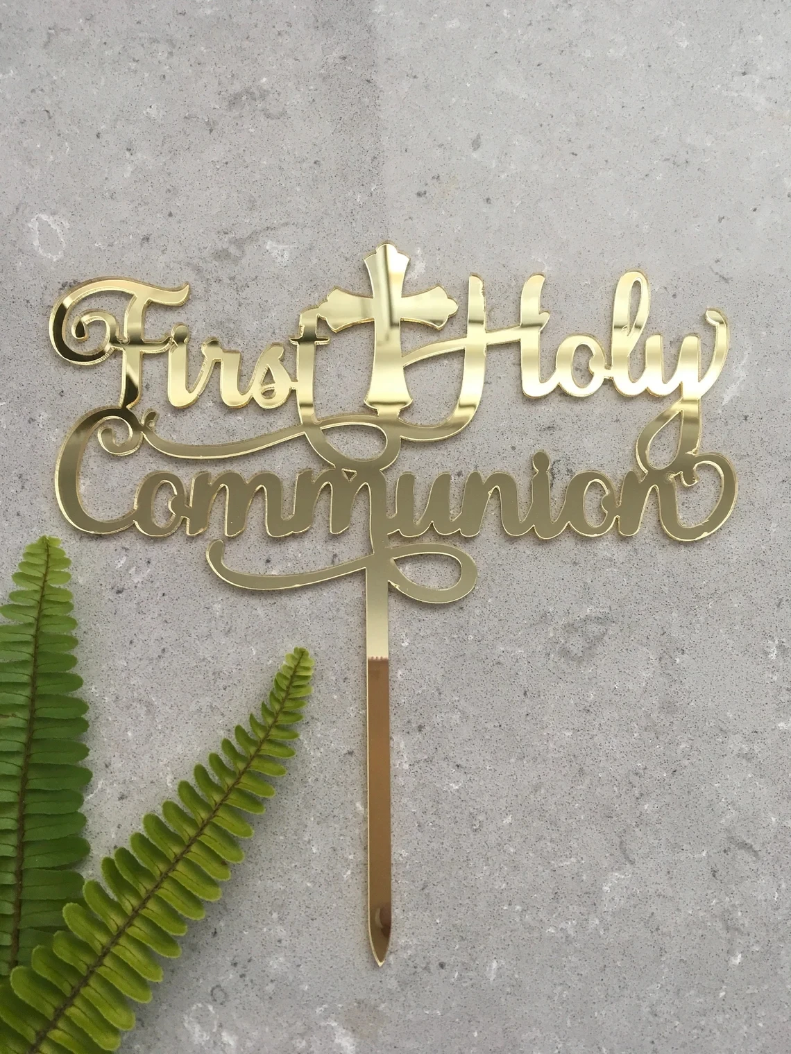 First Holy Communion Cake Topper - Acrylic Gold Mirror Cake Topper - Religious Cake Topper - Cake Decoration view 2
