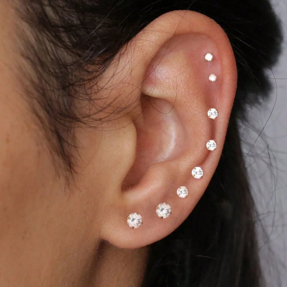 1 paar Edelstahl Kristall Flache Ohrstecker Frauen Männer Bar Schraube Zurück Tragus Runde Klar Zirkonia Piercing Ohrringe Schmuck – Detail 4