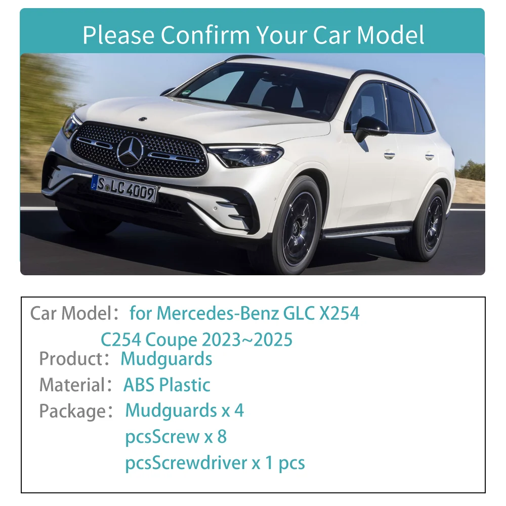 اللوحات الطينية للسيارة لمرسيدس بنز GLC X254 2023 ~ 2025 واقيات الطين سبلاش الحرس عجلة جزء الحاجز مضيئة غطاء الملحقات