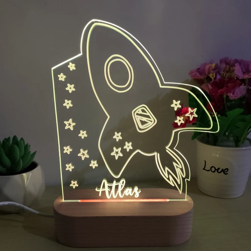 

Rocket Theme Personalized LED Light Kids Bedroom Decor Customer Name Acrylic Night Lamp