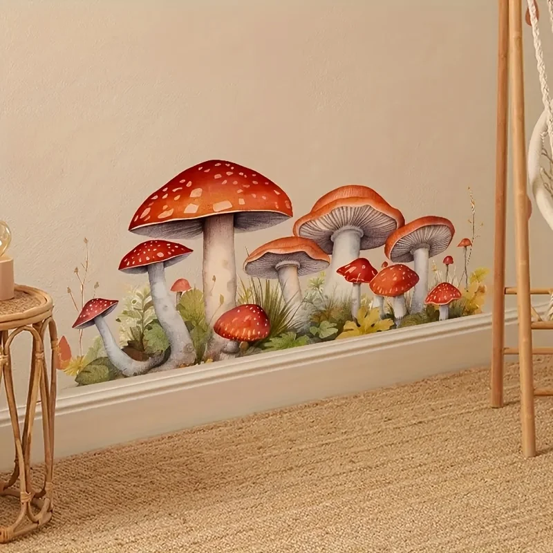 1 autocollant mural en PVC motif champignon naturel pour la décoration intérieure, adapté au verre, aux carreaux, à la salle de bain, à la chambre, à la cuisine, au salon, à la salle à manger, aux boutiques tendance, aux cafés et aux décorations murales, autocollants mignons et attrayants, pratiques et faciles à utiliser, créant un espace chaleureux.