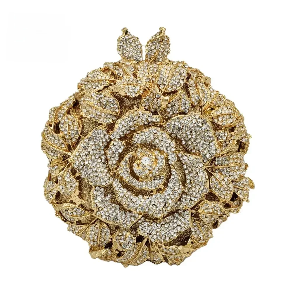 Boutique De FGG (w magazynie) Rose Flower Women Crystal Evening Clutch Bags Bridal Floral Handbag and Purse Wedding Party Prom Bag — zdjęcie 2