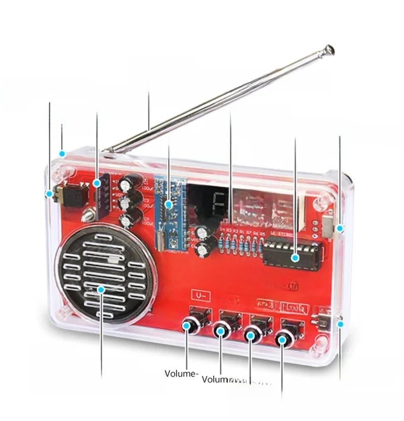 Zestaw elektroniczny DIY zestaw do produkcji radia FM płytka drukowana dokonywanie luźnych części odbiornik 50-108 MHz RDA5087 głośnik 3W z anteną — zdjęcie 2