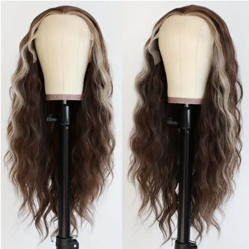 Peluca delantera de encaje sin pegamento para mujer: degradado marrón a rubio con reflejos, cabello humano, peluca frontal de encaje de aspecto natural para todos los días y