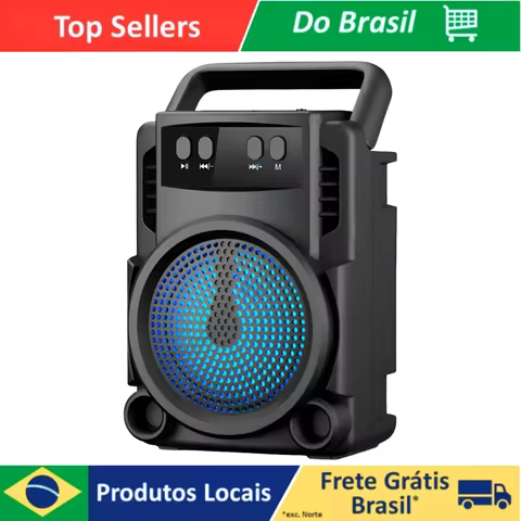 Caixa de Som Portátil Bluetooth com LED Rádio FM USB e SD Musica