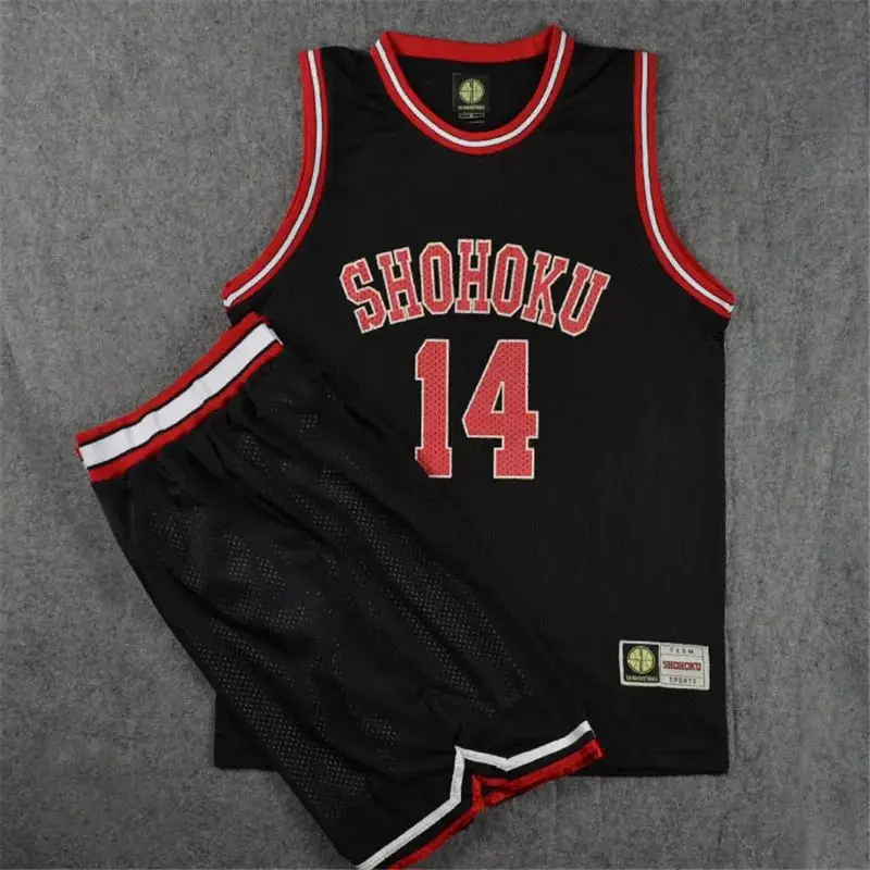 Anime Basquete Team Jersey Sets, Fantasia Cosplay, Uniforme Preto, Enterrada, Rukawa Hanamichi Sakuragi, Shohoku, Escola