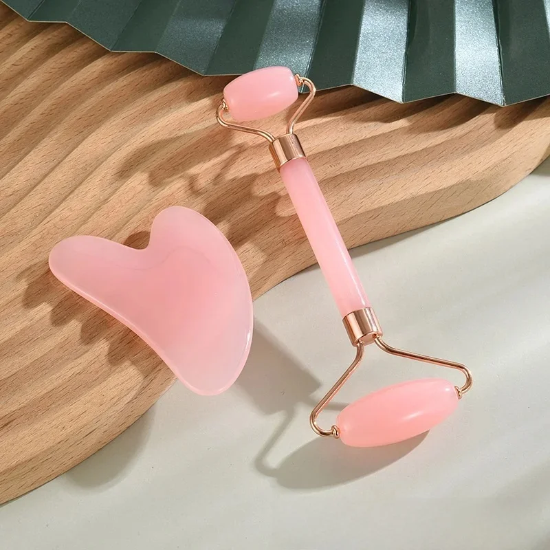 Nowy 2PCS Gua Sha Facial Stone Facial Massager Roller Narzędzia do pielęgnacji skóry Gousha Stone for The Face Roller Gouache Scraper LBHL07 — zdjęcie 2
