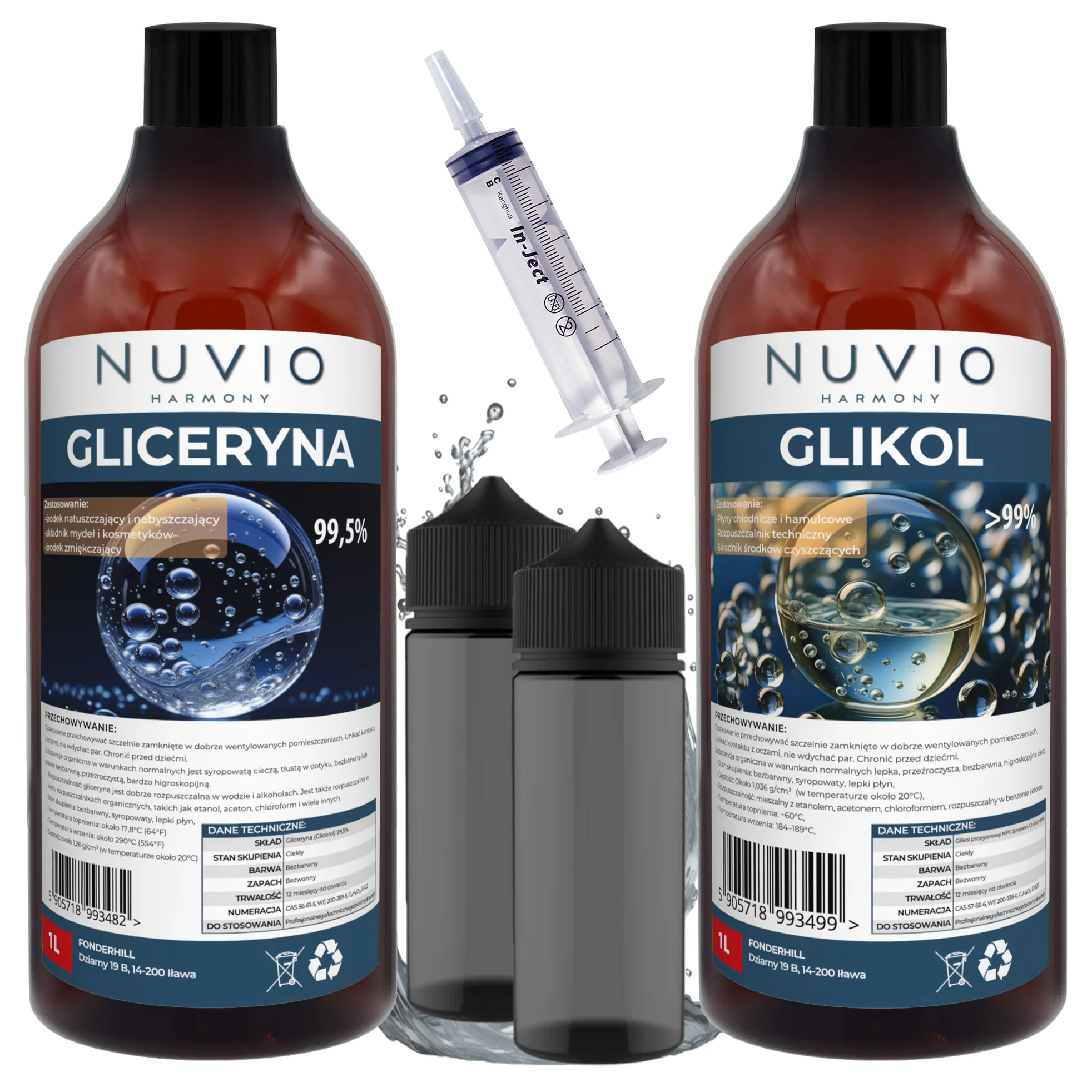GLYCERINE + GLYCOL 1L + 1L + PLAYER ACCESSORIES FOR MIXING Nuvio