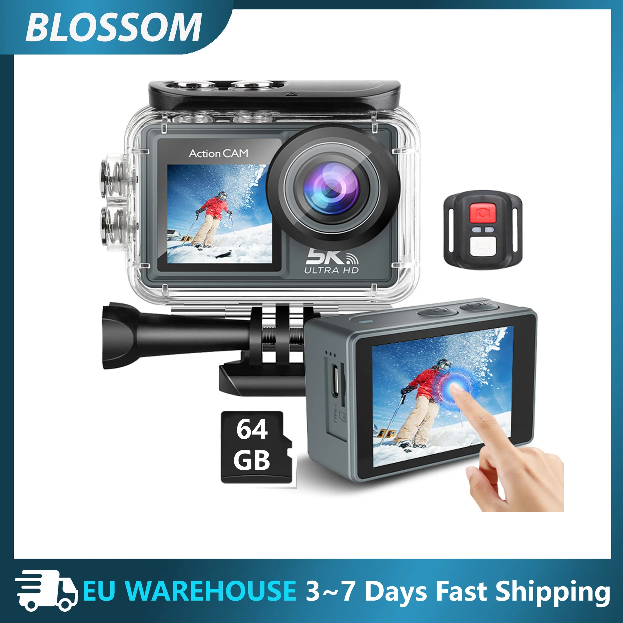 Caméra d'action Blossom 5K HD 1080P double écran avec caméra de Sport étanche grand Angle avec enregistrement vidéo télécommandé WiFi