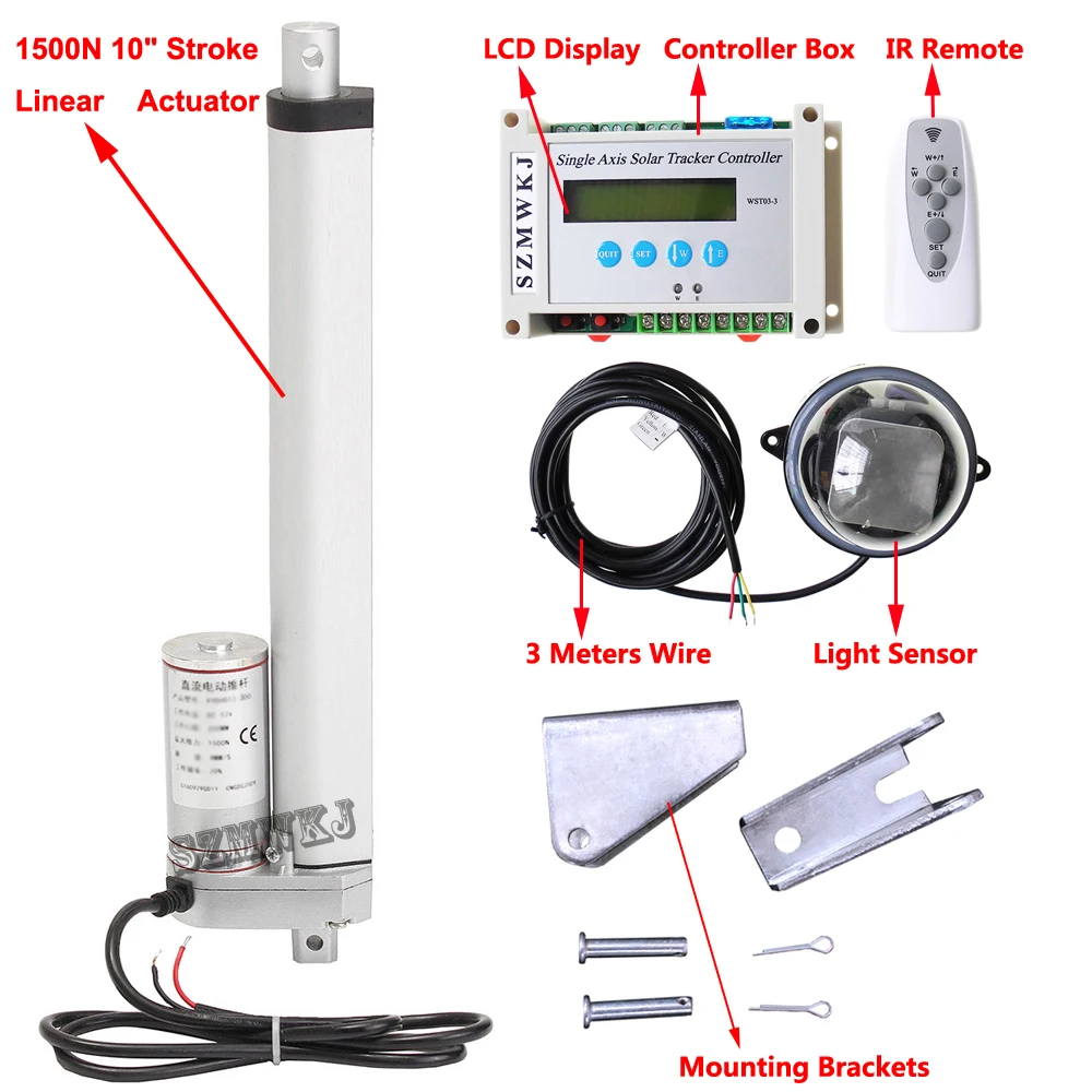 painel solar tracker kit completo da unica linha central250 mm 10 atuador linear controlador eletronico do lcd remoto para o seguimento da luz solar 01