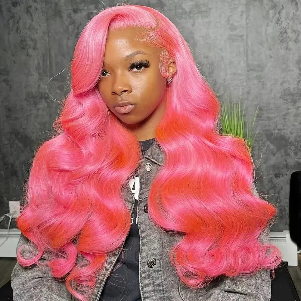 28 30 Inch 13x6 Pink Color Body Wave Lace Front Human Hair Wigs 180% Brazilian Body Wave 13x4 Transparen Lace Frontal Wig