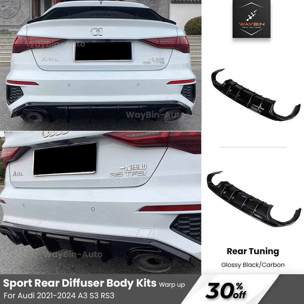 

NEW Audi Body Kits For Audi 2021-2024 A3 S3 RS3 SPORT Rear Diffuser Glossy Carbon Black Bumper Lip Upgrade Tuning Accessories