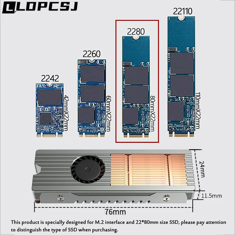 Радиатор LDPCSJ M.2 NVME SSD, медная и алюминиевая конструкция с тихим вентилятором, активное охлаждение, 2280 твердотельный накопитель, охладитель