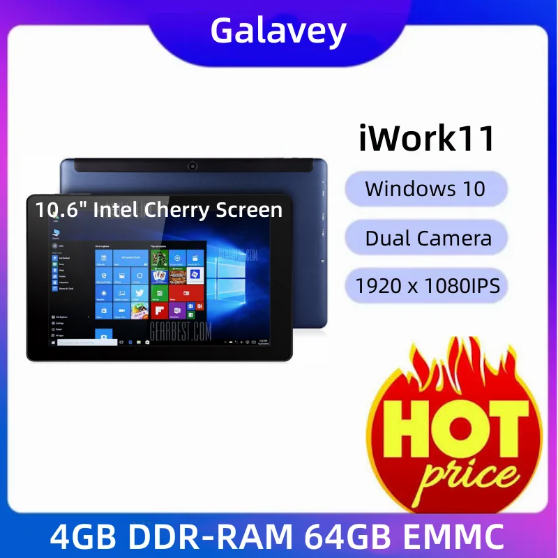 

32-Bit 10.6 INCH iWork11 Windows 10 Tablet 4GB DDR-RAM 64GB EMMC 1920 x 1080IPS X5-Z8300 Quad Core HDMI-Compatible Dual Camera