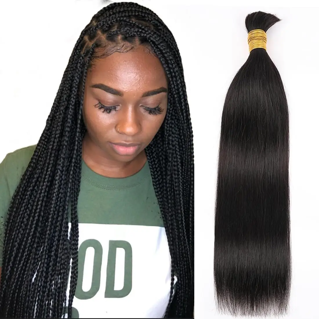 Staight Bulk Human Hair For Braiding 100% Unprocessed Brazilian Virgin Human Hair Extensions Human Hair 20inch Natural Black