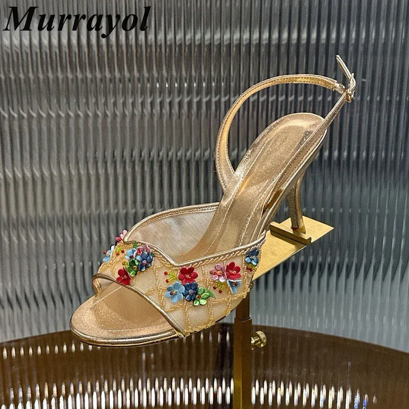 

Sandals Women Bling Rhinestone Flower Decor Slingback Sandalias Mujer Thin High-Heels Summer Sexy Party Banquet Shoes 2026