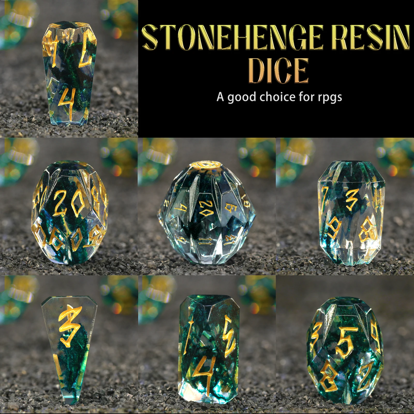 Resin Dice Set, Dungeons and Dragons DND Dice with Box Polyhedral DND Dice Set 7 Piece Role Playing RPG Table Game