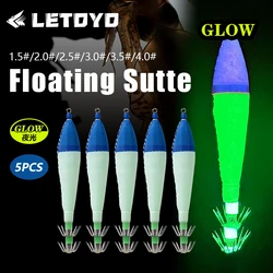 LETOYO 5pcs 1.5#-4.0# luminous squid bait artificial bait floating squid jig for cuttlefish webfoot octopus sea fishing lures