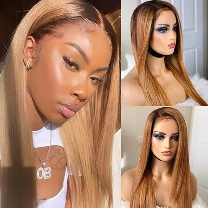 13x4 Hd Ombre Wigs 1B/27 Colored Lace Front Human Hair Wig For Women Honey Blonde Straight Hd Lace Frontal Wigs Glueless Install