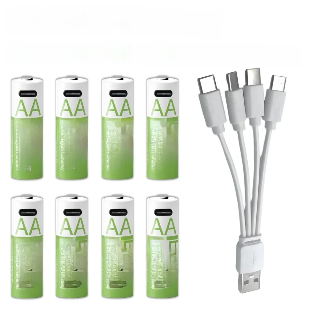 1,5 V 13600 mAh AA-Batterie USB-C wiederaufladbar, Schnelllade-Lithiumbatterie mit kostenlosem Kabel, über 2000 Zyklen für Kameras, Spielzeug, Maus