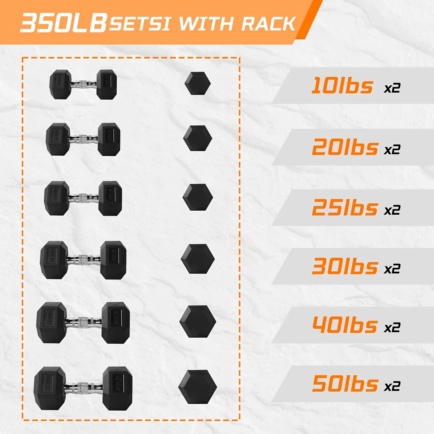 Rubber Hex Dumbbell Set with Rack Multiple Free Weight for Home Gym, 350/450/550lbsExercise Equipment for Strength, Multiple Options Dumbbells with Storage for Home GymExercise Fitness Equipment