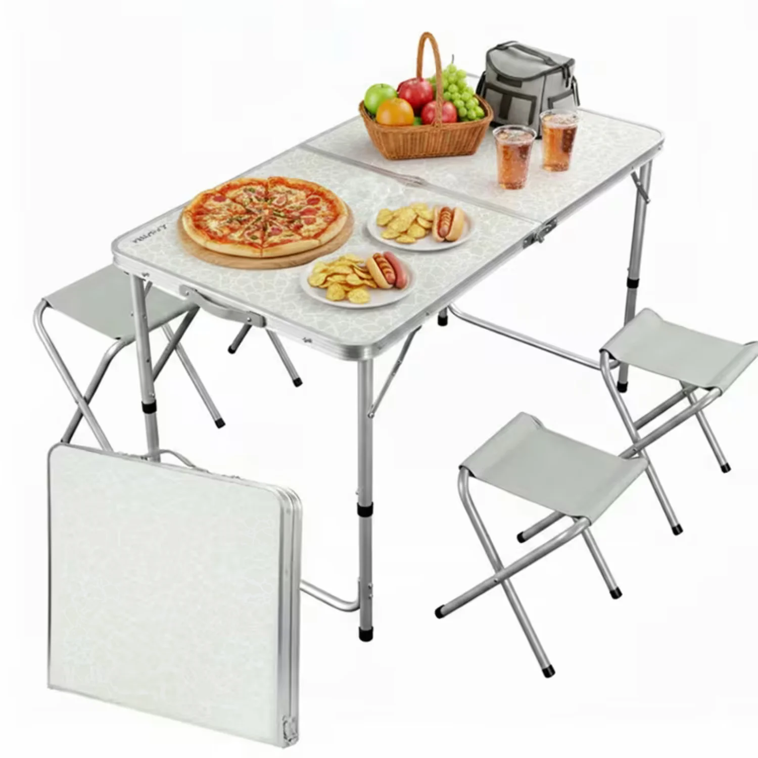 Set de Mesa Plegable y 4 Taburetes para Picnic 🍽️ Altura Ajustable