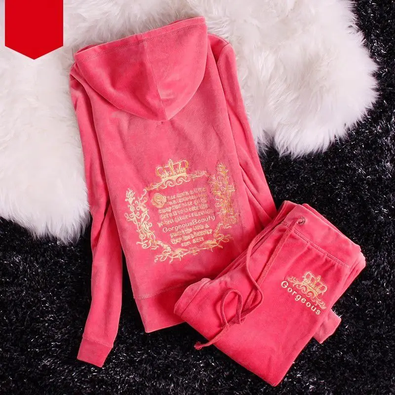 JC Tracksuit Women Velvet Women's Brand Velour Sewing Suit Women Track Suit Hoodies And Pants Sets JC couture no rheinstone