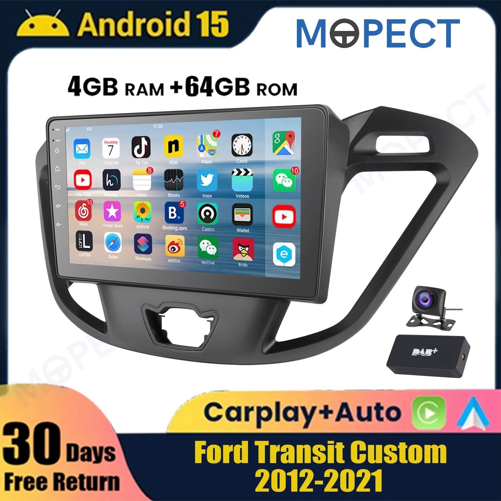 Autoradio Mpoetc 4+64Gb 9″ Android 15 Con Carplay Para Ford Transit Custom 2012-2021, Navegación Gps, Radio Fm/Am, Pantalla Táctil Bt, Dab&Dvr&Ahd — -50%, 132.06€ Coupon, from 132.06€ – 50% descuento – €132.06