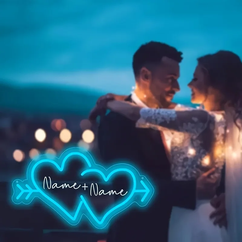 Custom Neon Signs with Name&Hearts Design, Romantic Door&Wall Decor for Weddings, Parties, Housewarming, Anniversaries&Birthday