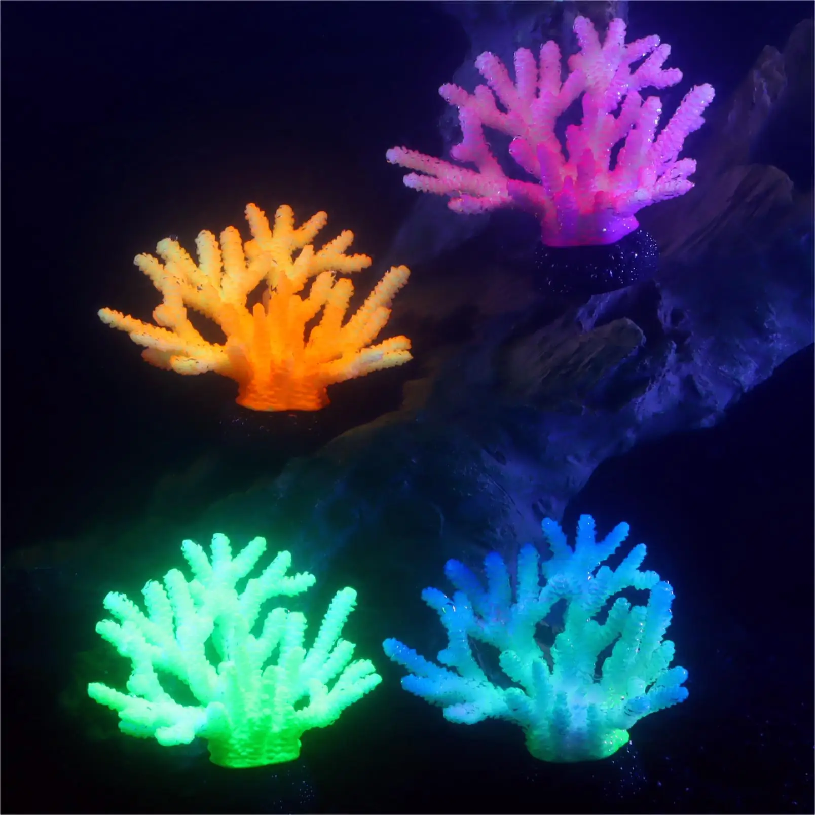 1 Stück Aquarium-Dekorationen, Fluoreszierende Staghorn-Korallenriff-Deko, Leuchtende Aquarium-Dekorationen für Betta-Fische – Detail 1