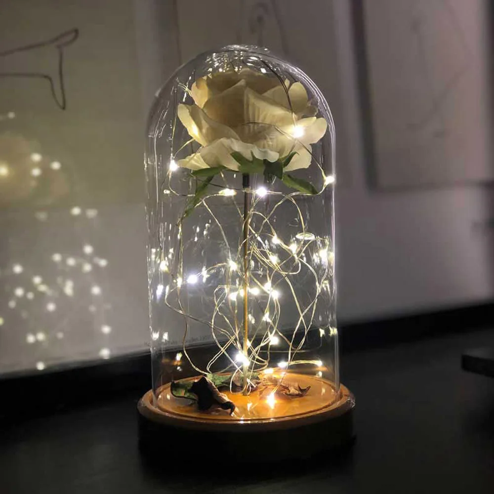 Lighted Lantern White Artificial Rose LED Night Light Valentines Day Gift Xmas Christmas Party Decorations Neon Signs Home Decor