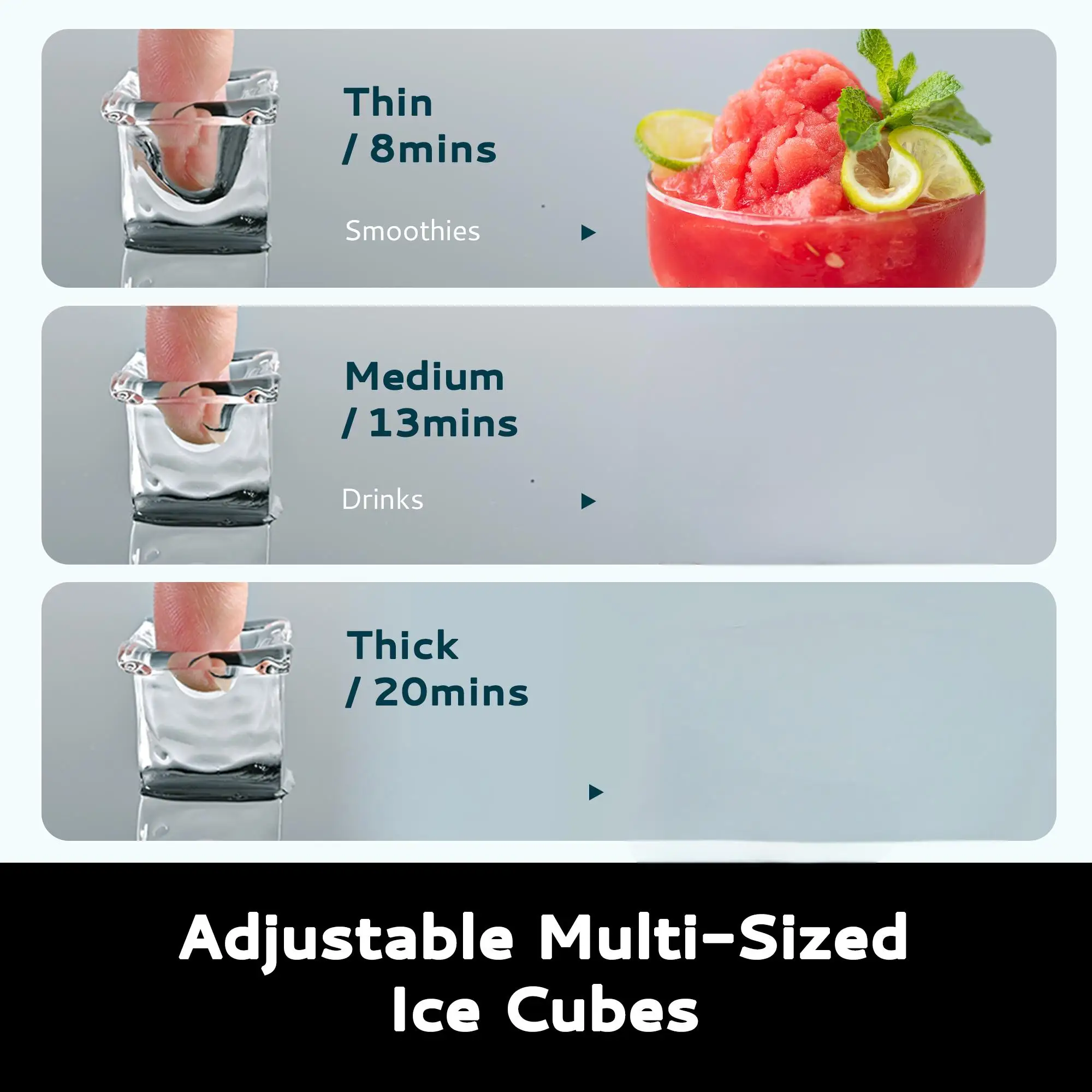 EKOJUCE Countertop Ice Cube Maker, 34Lbs/Day Portable Ice Machine with External Water Reservoir, 16 Cubes Produced in 13 Minutes, Dual Water-Filling Options, Self-Cleaning Design with Ice Basket & Scoop for Kitchen, BBQ, Camping & Parties