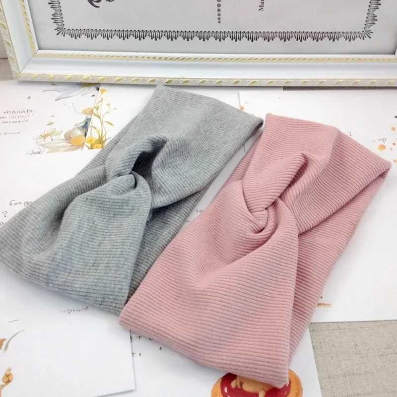 Kobiety dziewczęta jednokolorowe opaski do włosów dzianinowe bawełniane opaski na głowę Vintage krzyżowy turban bandaż bandany opaski do włosów akcesoria do włosów — zdjęcie 2