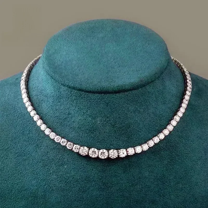 Moissanite diamanten tennisketting met certificaat 3-5 mm maat gradiënt diamanten Riviera ketting S925 zilveren choker voor dames - afbeelding 2
