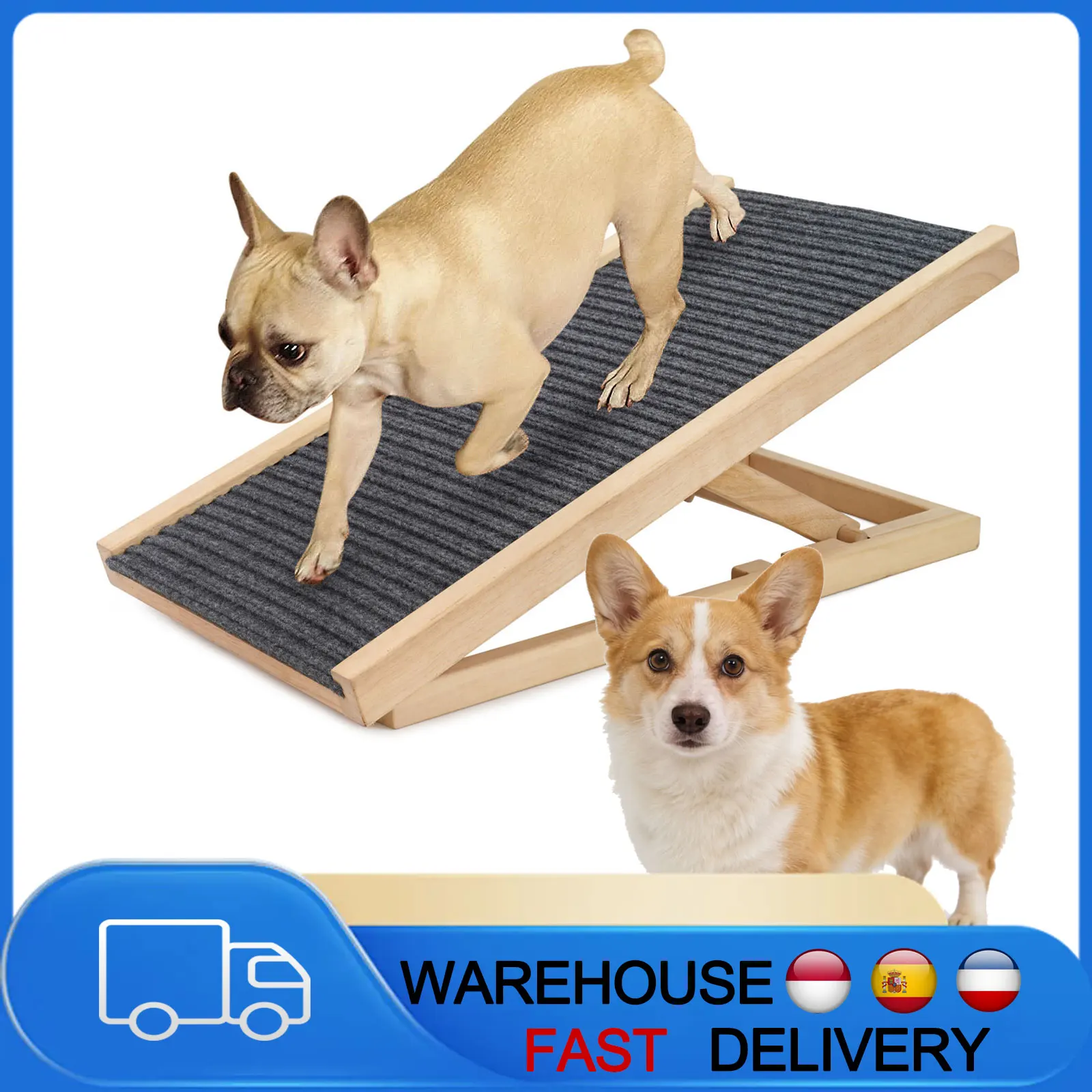 Rampa per Animali Domestici, Scala per Cani in Legno Massiccio, Altezza Regolabile, Antiscivolo, Pieghevole per la Conservazione, per Cani Anziani e Cuccioli
