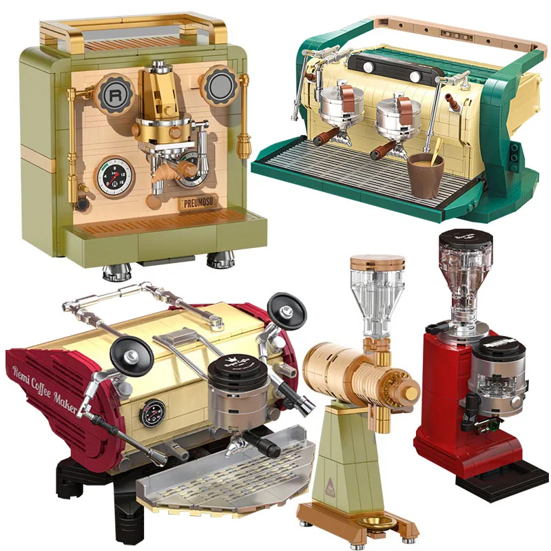 

Creative Vintage Coffee Machine Bean Grinder Model Building Blocks Simulation Classic Retro Coffee Maker Bricks MOC Toy Kid Gift