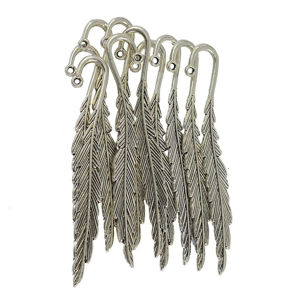 10 sztuk metalowe pióro Vintage tybetański srebrny frezowanie zakładki pętli DIY biżuteria Wedding Favor akcesoria — zdjęcie 2