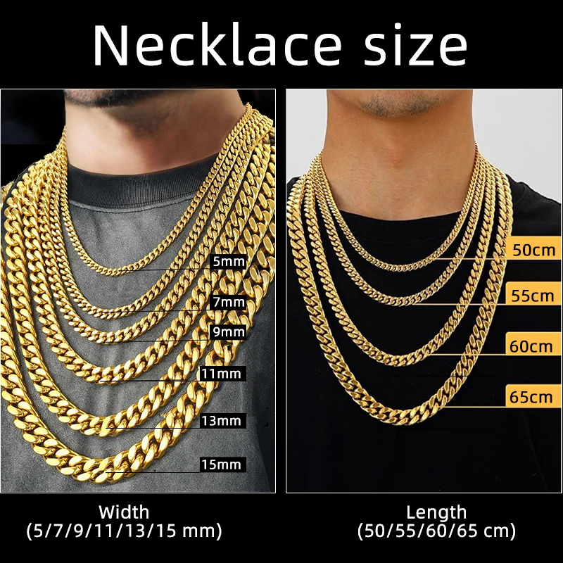 1 pieza de collar de cadena de acero inoxidable 316L, pulsera, cadenas cubanas de Hip Hop, joyería de moda que no se decolora para mujeres y