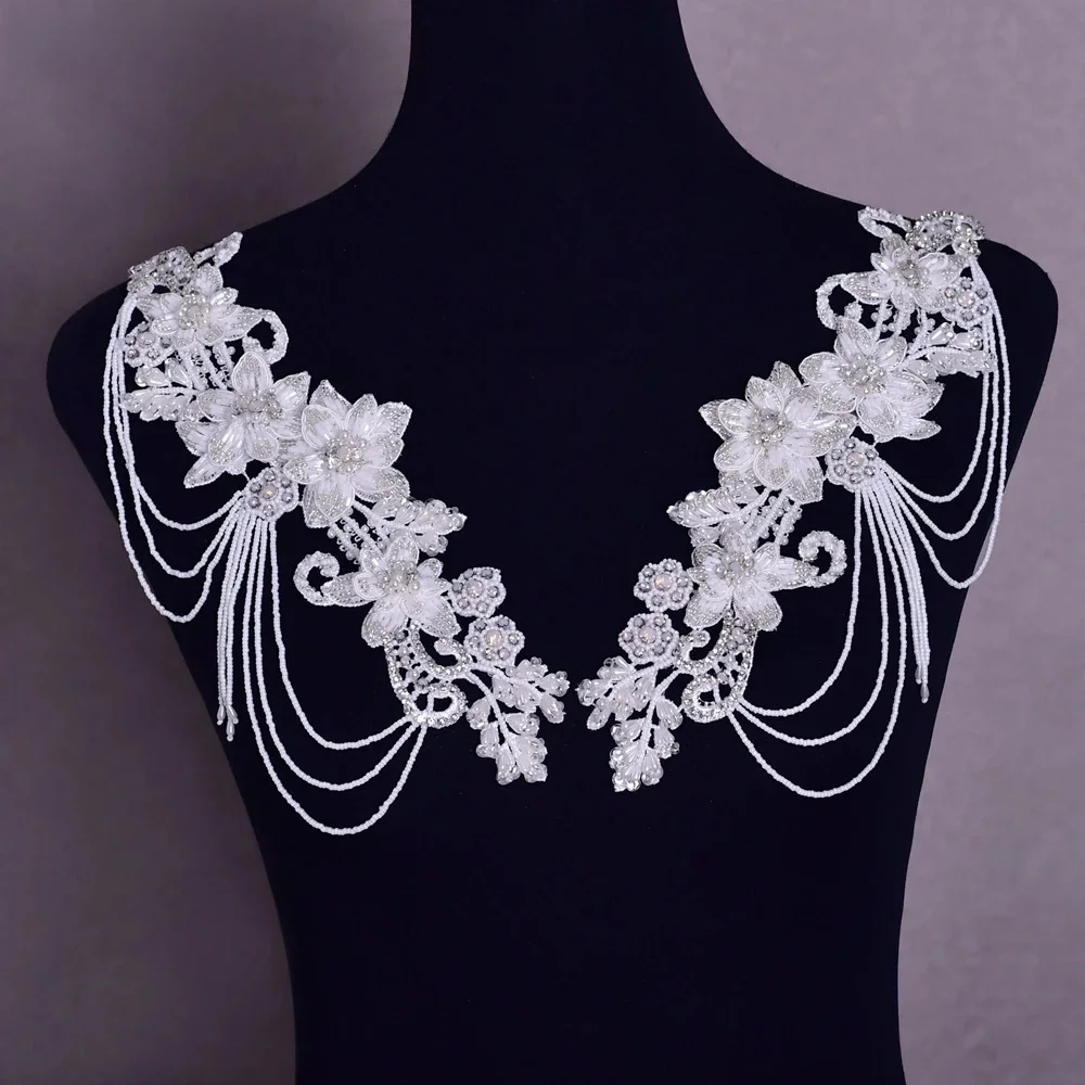 TOPQUEEN S112A RhinestoneHand szyte diament inkrustowane kryształ łatka kołnierz sukienka dekoracje suknia ślubna ShoulderTassel ramię cha — zdjęcie 2