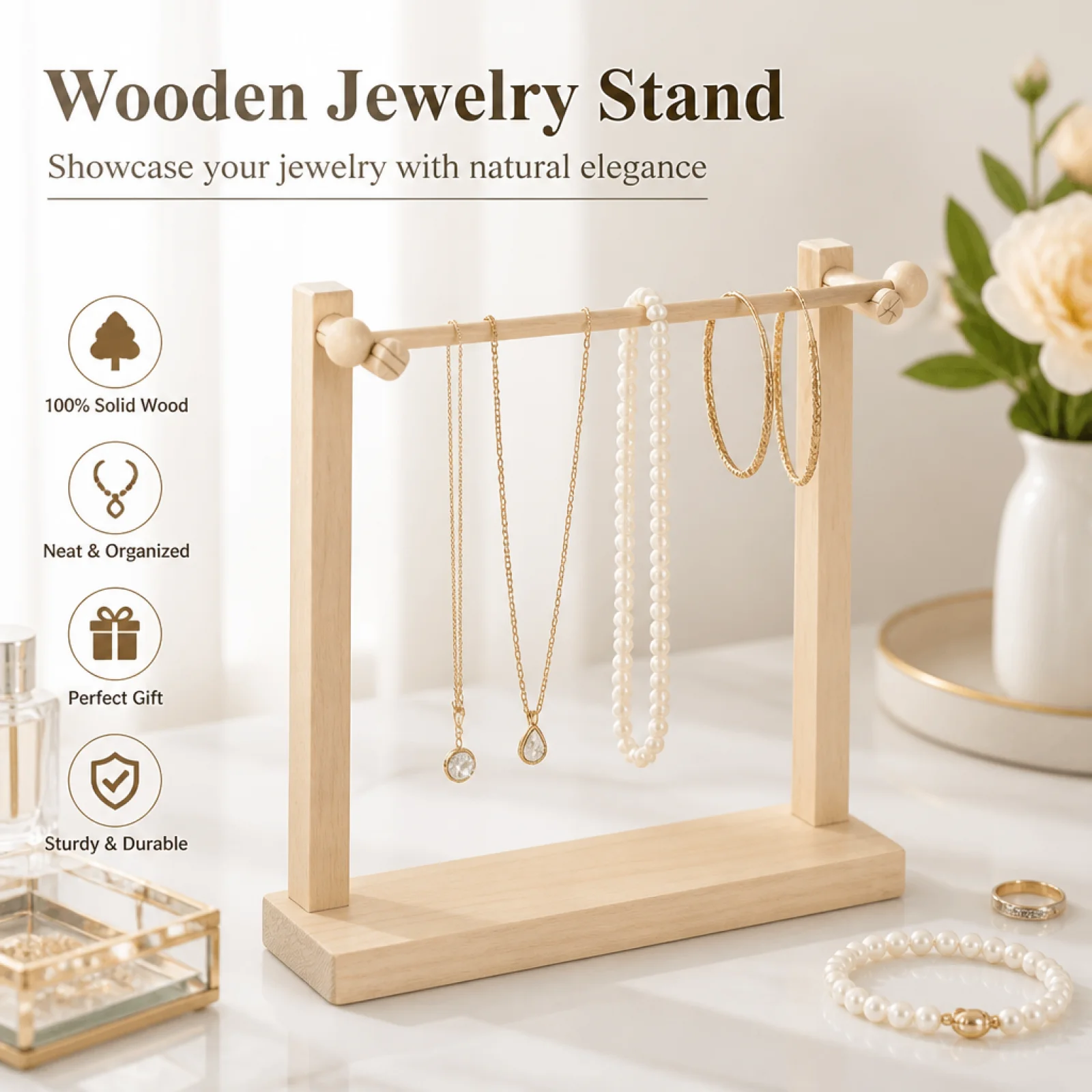 Elegant Wooden Jewelry Display Stand Necklace Organizer Holder Bangles Earrings Storage Bedroom for Storage of Necklaces