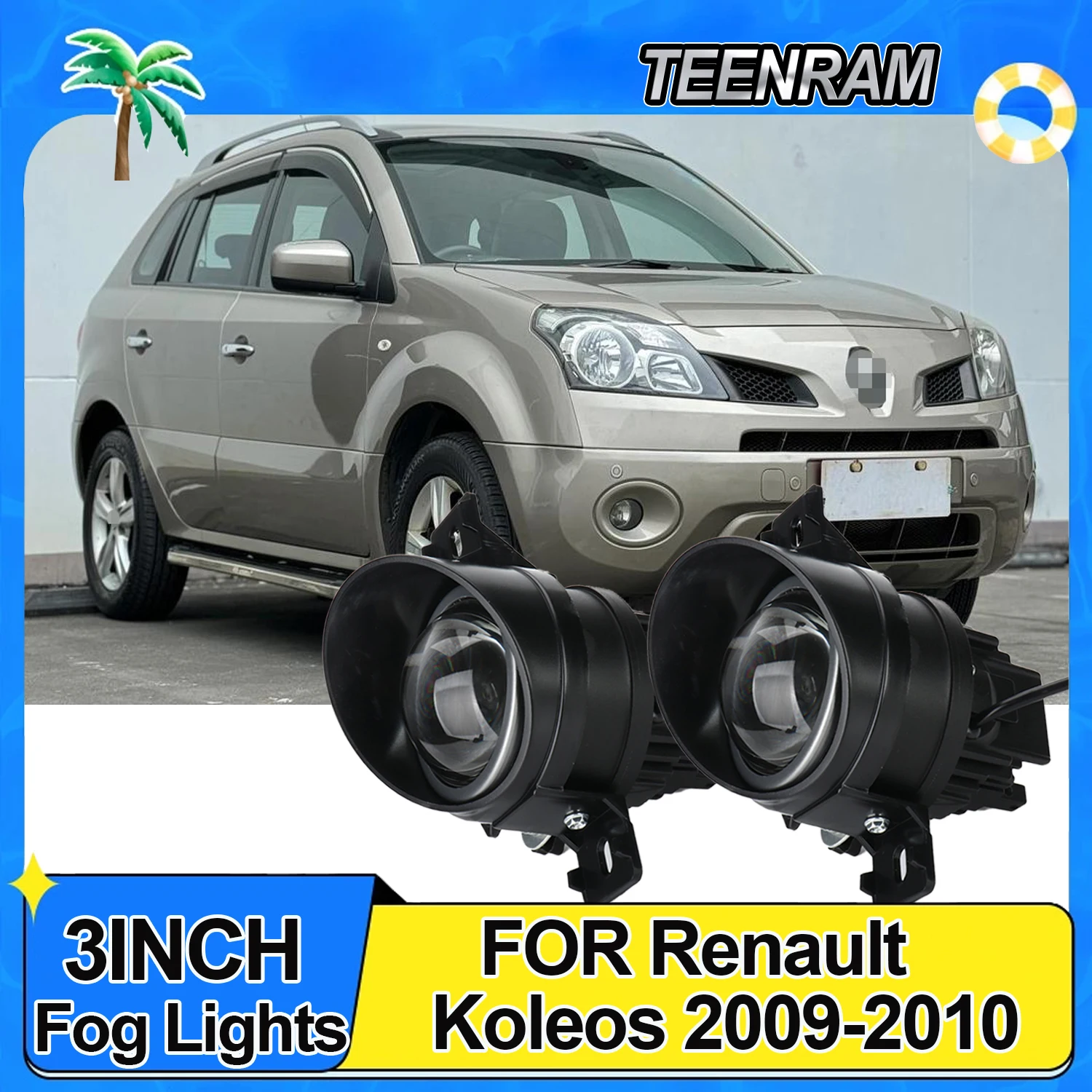 3inches Bi-led Fog Light Projector Lens White Yellow HID Bi-Xenon Hi/Lo Beam Fog Lights for Renault Koleos 2009 2010