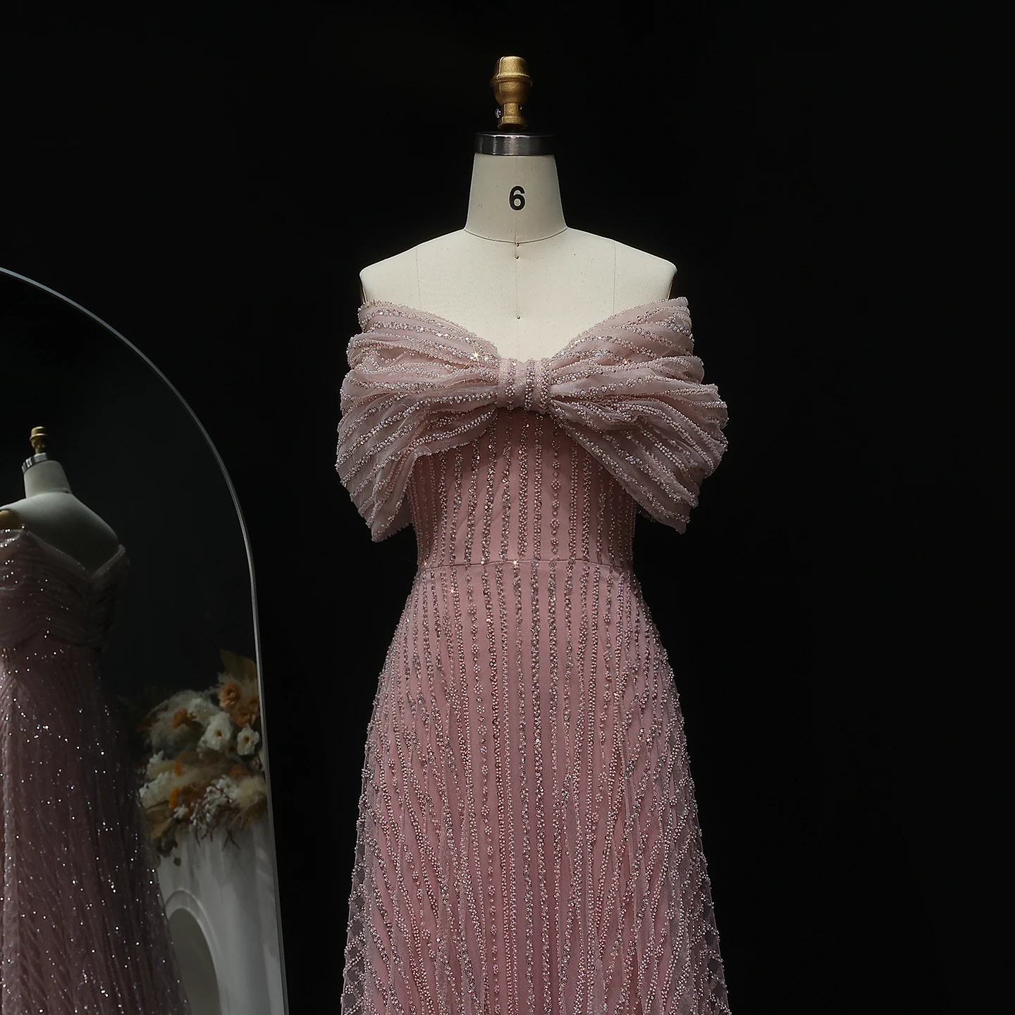 شارون سعيد براقة أحمر الخدود الوردي الترتر قبالة الكتف فستان سهرة لحفل الزفاف الفاخرة دبي رداء حفلات رسمية SS653 مخصص #3