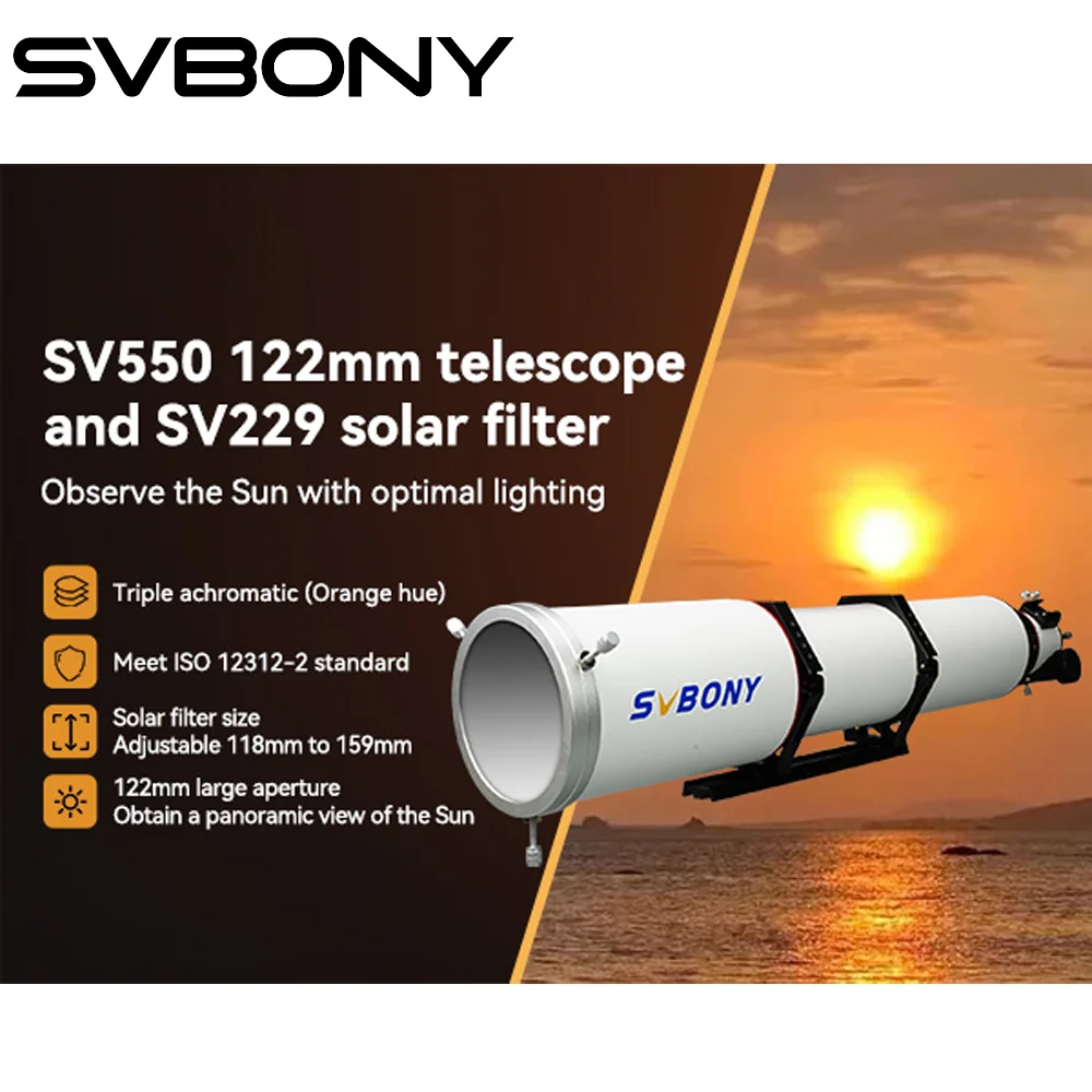 SVBONY SV503/SV550 APO refractortelescoop, triplet Apochromatische refractortelescoop - SV229 zonnefilter voor observatie op zonne-energie