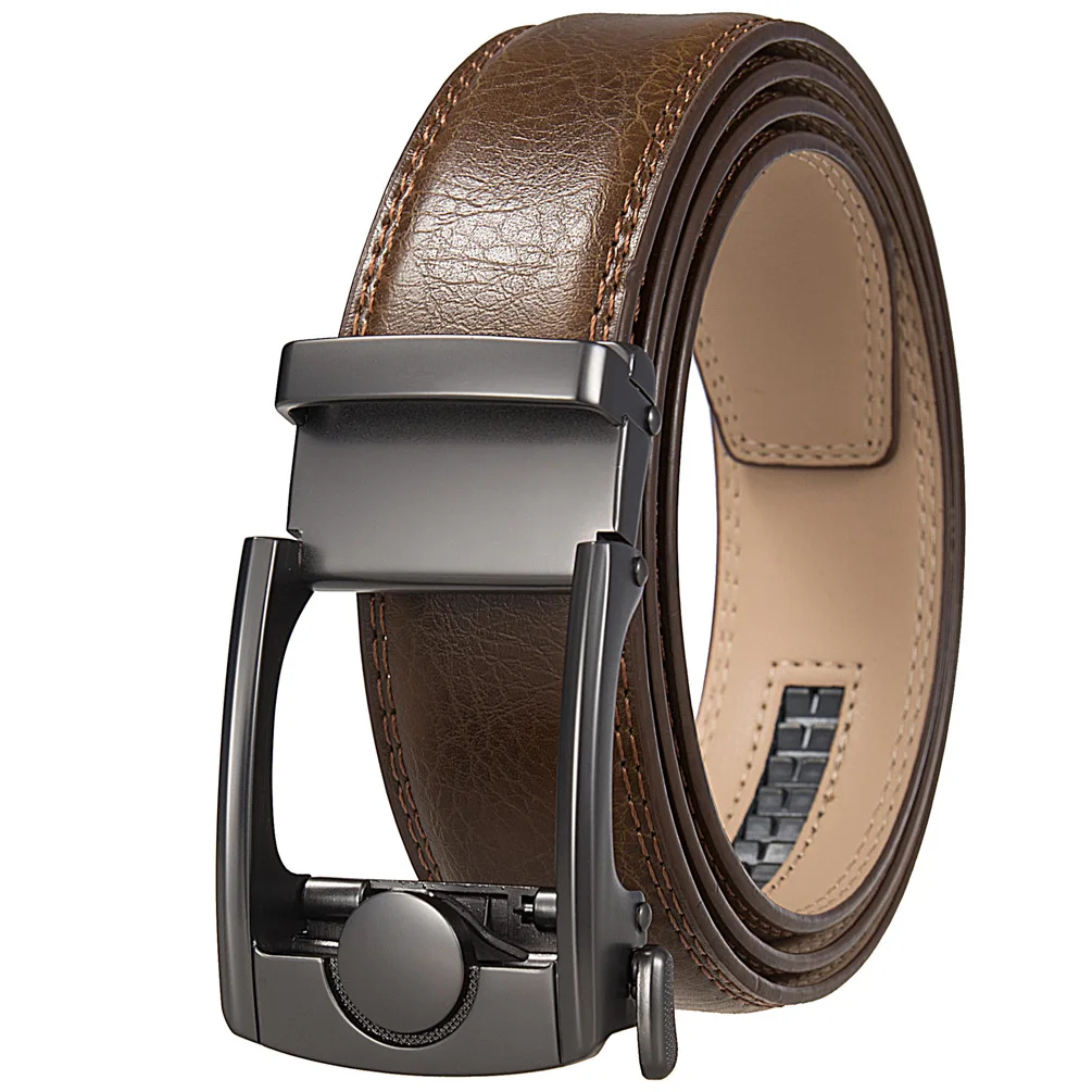 Men's Leather Ratchet Dress Belt with Automatic Buckle Male Waistband Width:3.5cm Length:105-130cm